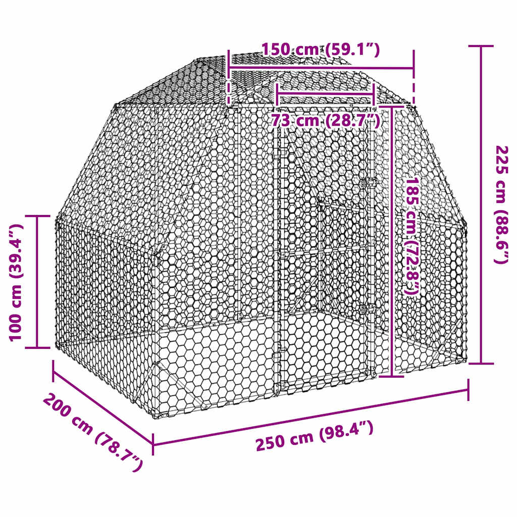 vidaXL Chicken Run 2.5x2x2.25 m Galvanised Steel