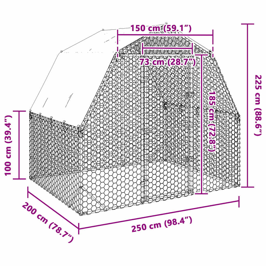 vidaXL Chicken Run with Roof 2.5x2x2.25 m Galvanised Steel