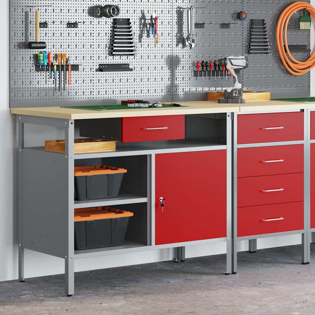 Work Bench with Drawer with Shelf Red and Grey 100 x 55 x 85 cm