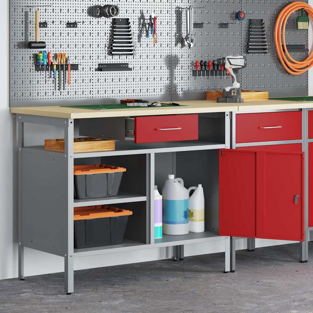 Work Bench with Drawer with Shelf Red and Grey 100 x 55 x 85 cm