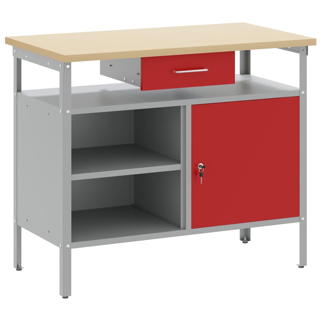 Work Bench with Drawer with Shelf Red and Grey 100 x 55 x 85 cm