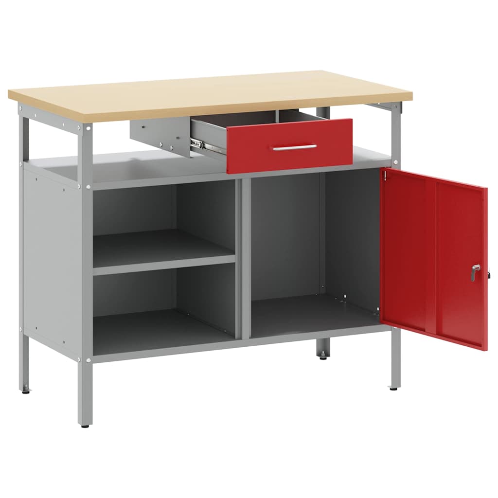 Work Bench with Drawer with Shelf Red and Grey 100 x 55 x 85 cm