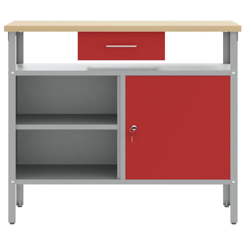 Work Bench with Drawer with Shelf Red and Grey 100 x 55 x 85 cm