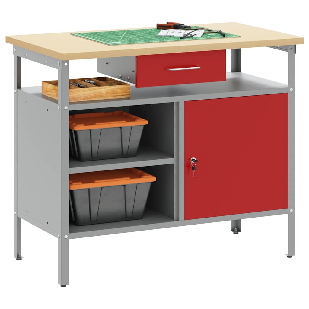 Work Bench with Drawer with Shelf Red and Grey 100 x 55 x 85 cm