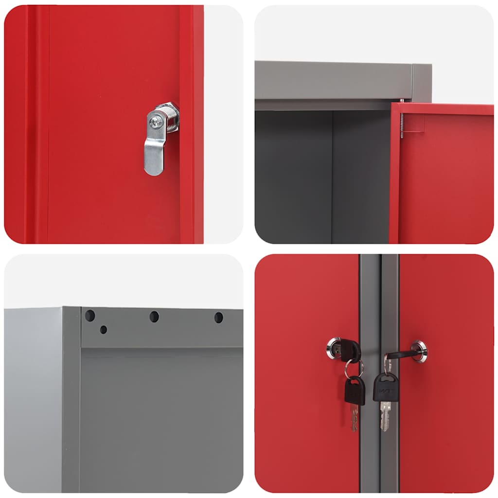 Tool Cabinet with Shelf with Lock Red and Grey 55 x 55 x 55 cm