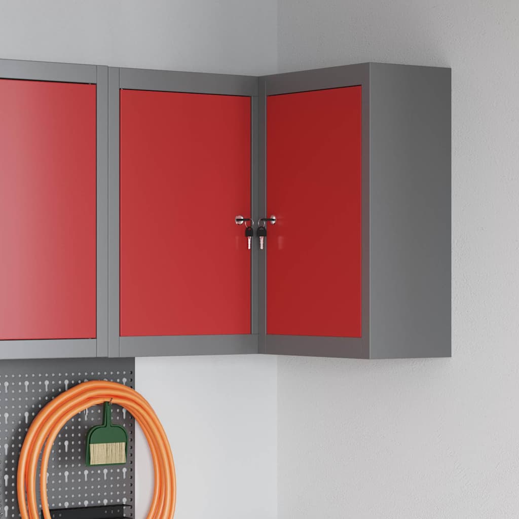 Tool Cabinet with Shelf with Lock Red and Grey 55 x 55 x 55 cm