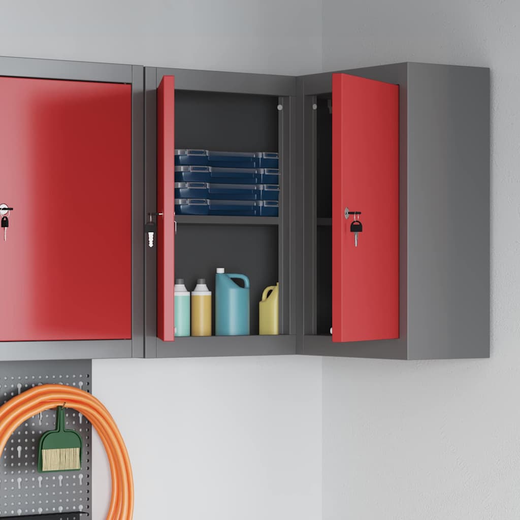 Tool Cabinet with Shelf with Lock Red and Grey 55 x 55 x 55 cm