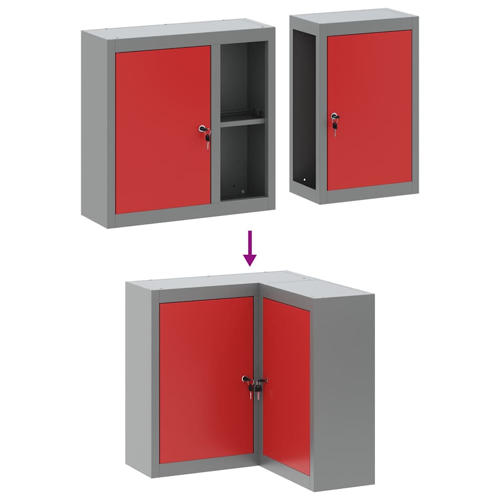 Tool Cabinet with Shelf with Lock Red and Grey 55 x 55 x 55 cm
