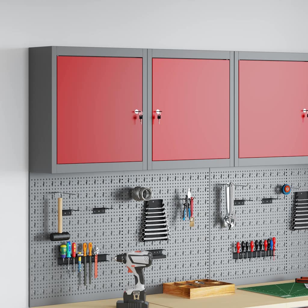 Tool Cabinet with Shelf with Lock Red and Grey 50 x 20 x 55 cm