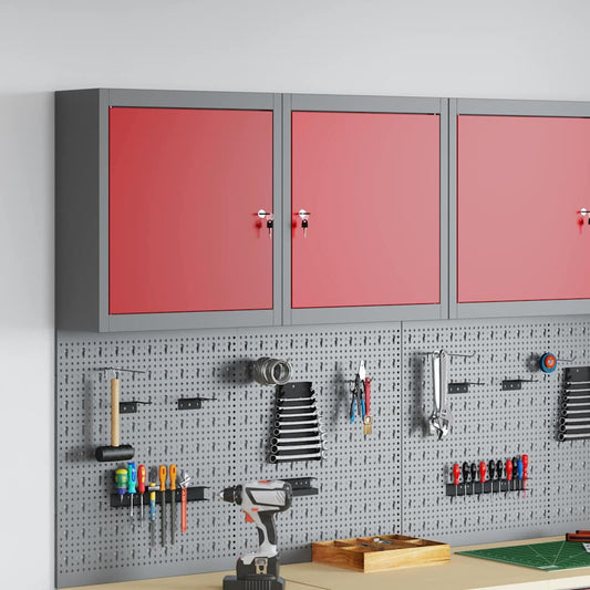 Tool Cabinet with Shelf with Lock Red and Grey 50 x 20 x 55 cm