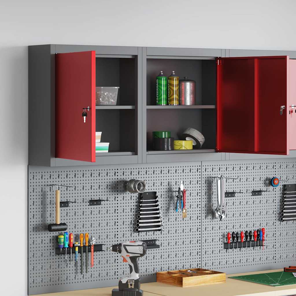 Tool Cabinet with Shelf with Lock Red and Grey 50 x 20 x 55 cm
