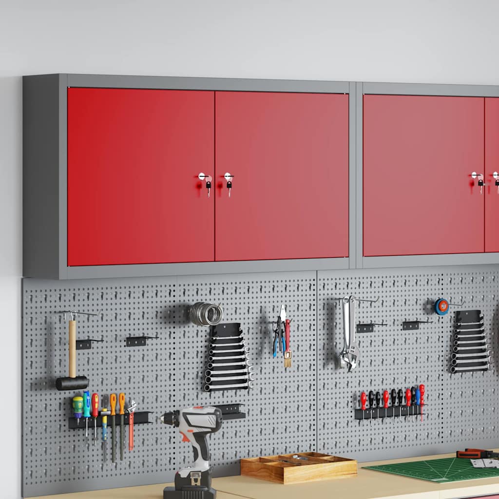 Tool Cabinet with Shelf with Lock Red and Grey 100 x 20 x 55 cm