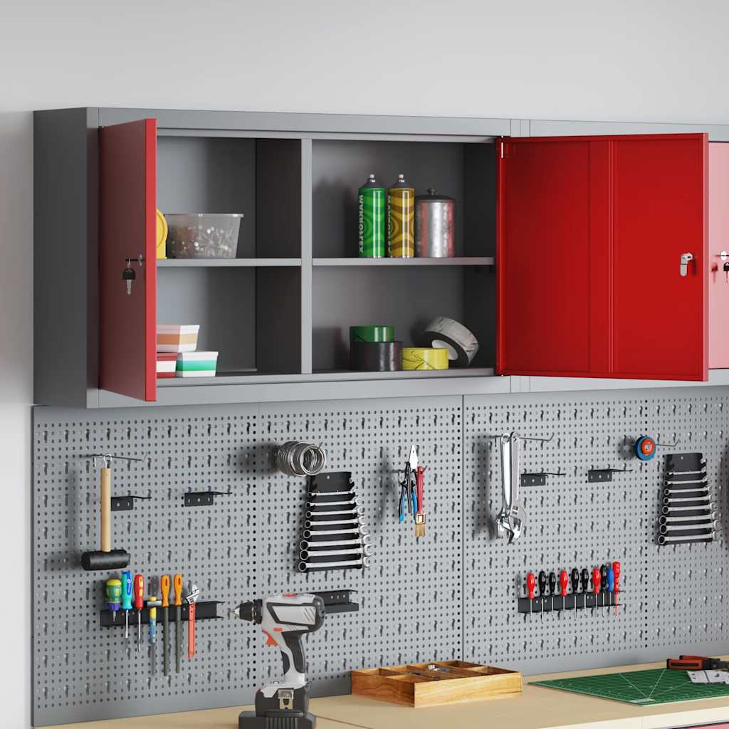 Tool Cabinet with Shelf with Lock Red and Grey 100 x 20 x 55 cm