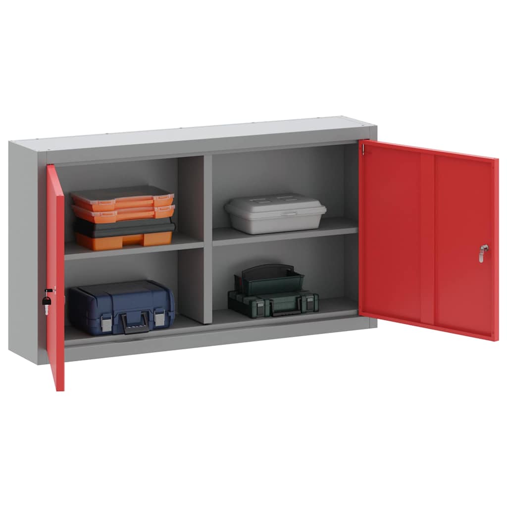 Tool Cabinet with Shelf with Lock Red and Grey 100 x 20 x 55 cm