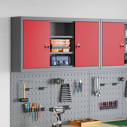 Tool Cabinet with Shelf with Lock Red and Grey 100 x 20 x 55 cm