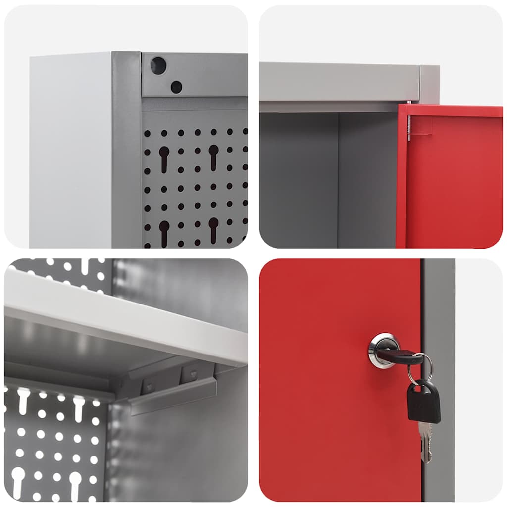 Tool Cabinet with Shelf with Lock Red and Grey 150 x 20 x 55 cm