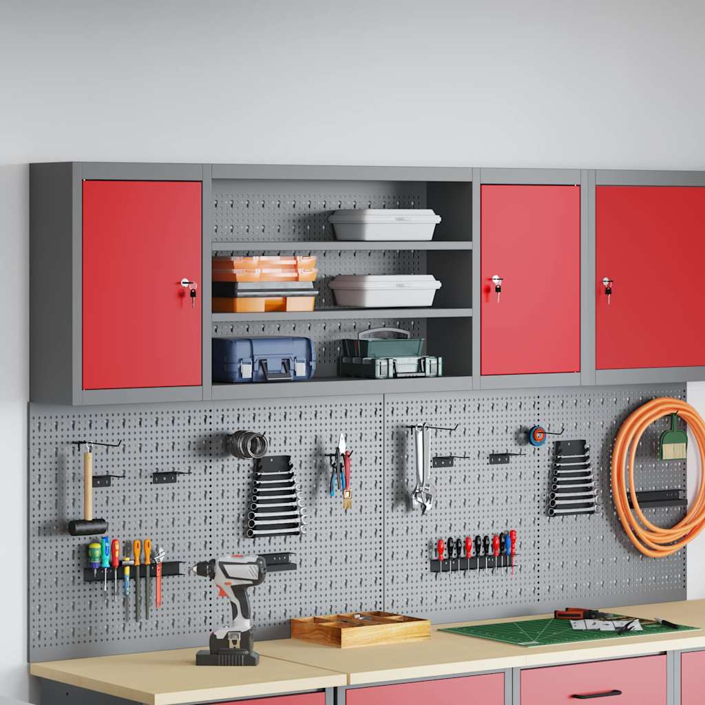 Tool Cabinet with Shelf with Lock Red and Grey 150 x 20 x 55 cm
