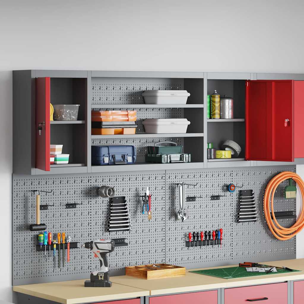 Tool Cabinet with Shelf with Lock Red and Grey 150 x 20 x 55 cm