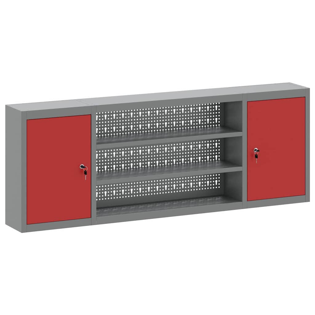 Tool Cabinet with Shelf with Lock Red and Grey 150 x 20 x 55 cm