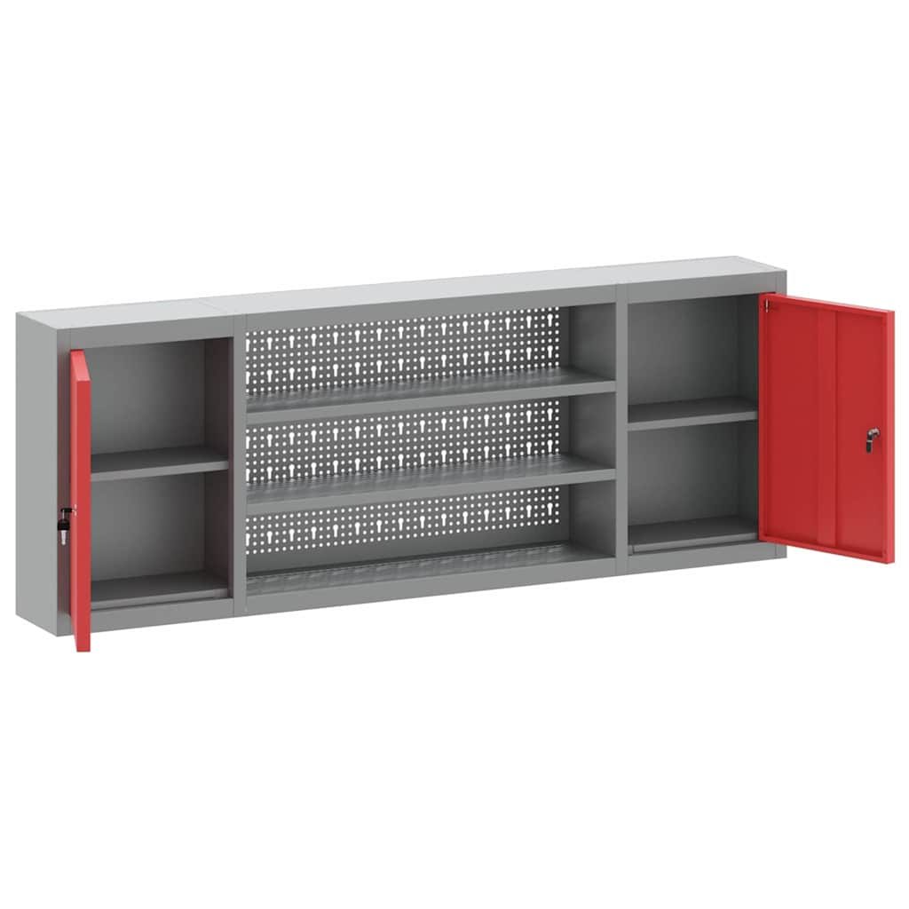 Tool Cabinet with Shelf with Lock Red and Grey 150 x 20 x 55 cm