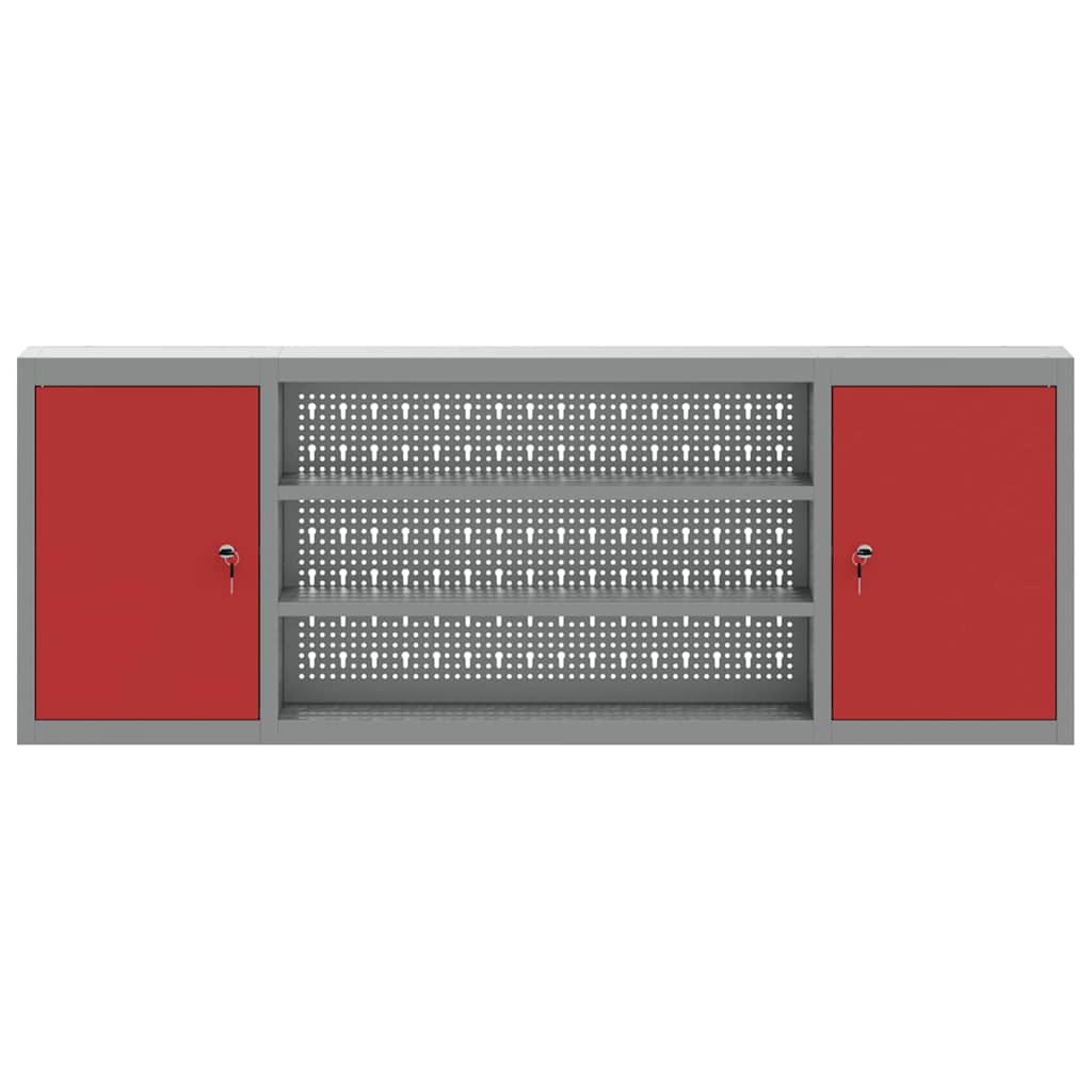Tool Cabinet with Shelf with Lock Red and Grey 150 x 20 x 55 cm