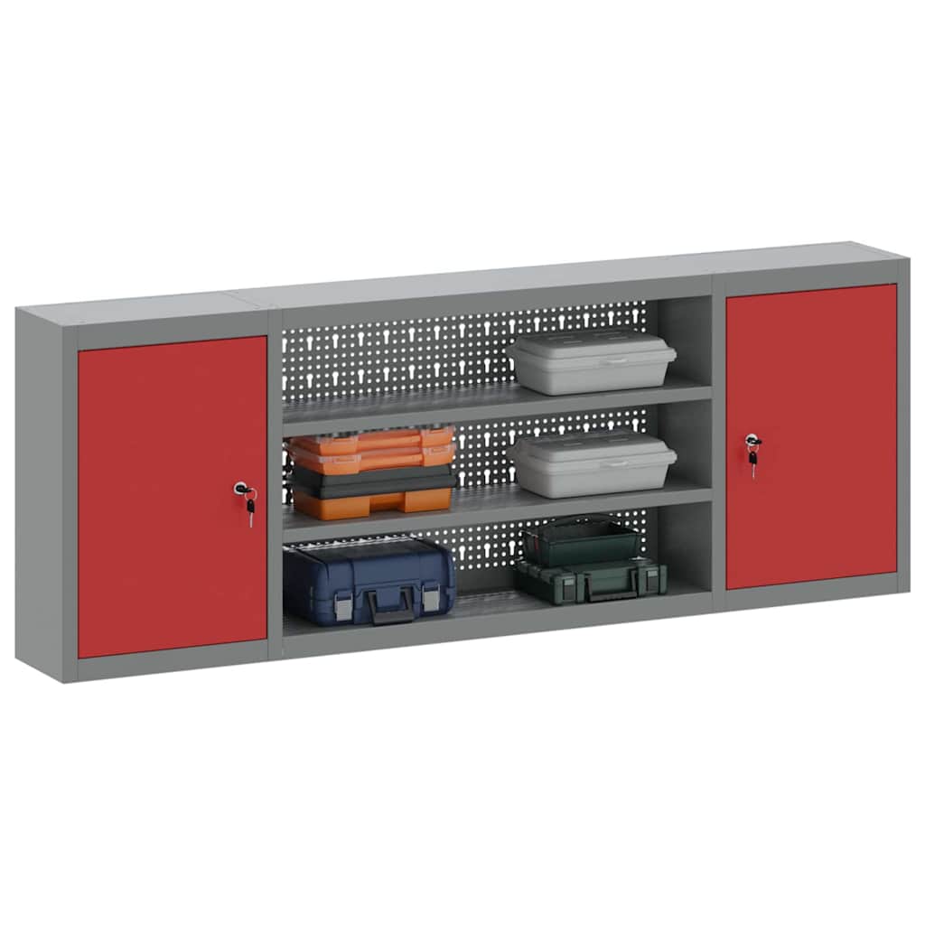 Tool Cabinet with Shelf with Lock Red and Grey 150 x 20 x 55 cm