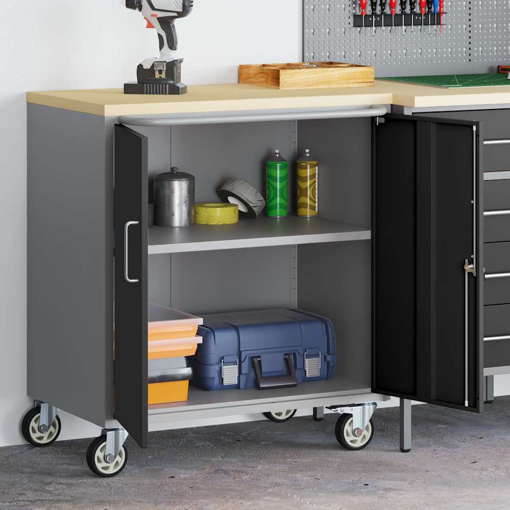 Workshop Bench with Shelf Black and Grey 75 x 45 x 85 cm