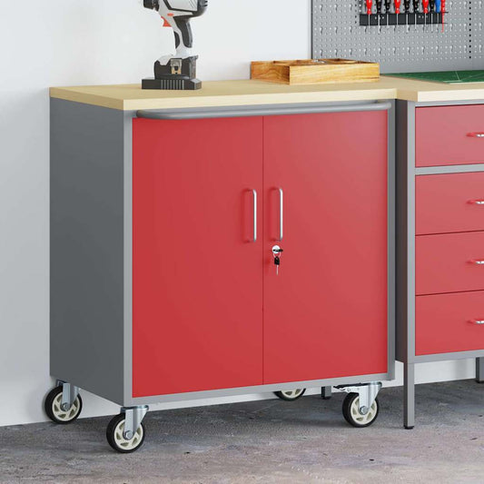Trolley Rolling Workbench Red and Grey 75 x 45 x 85 cm