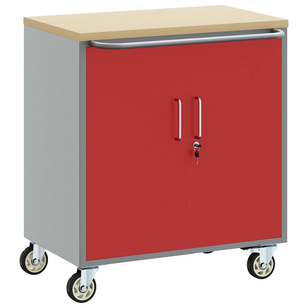 Workshop Bench with Shelf Red and Grey 75 x 45 x 85 cm