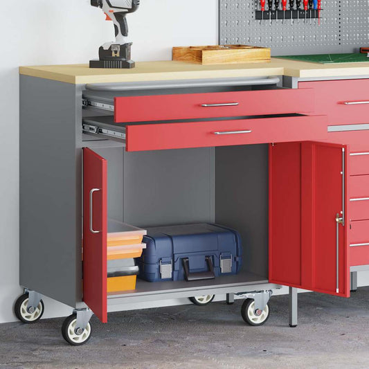 Trolley Rolling Workbench Red and Grey 75 x 45 x 85 cm