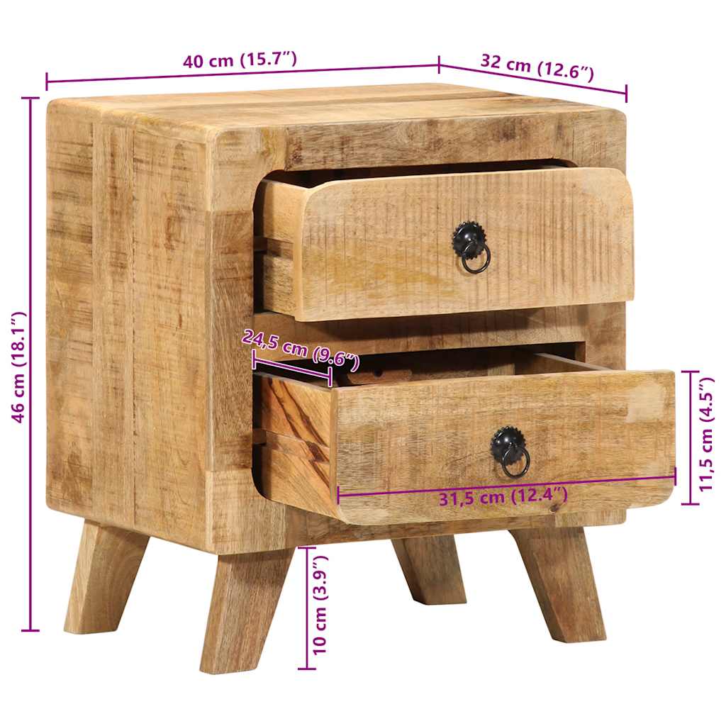 vidaXL Bedside Cabinet 2 pcs 40x32x46 cm Solid Wood Rough Mango