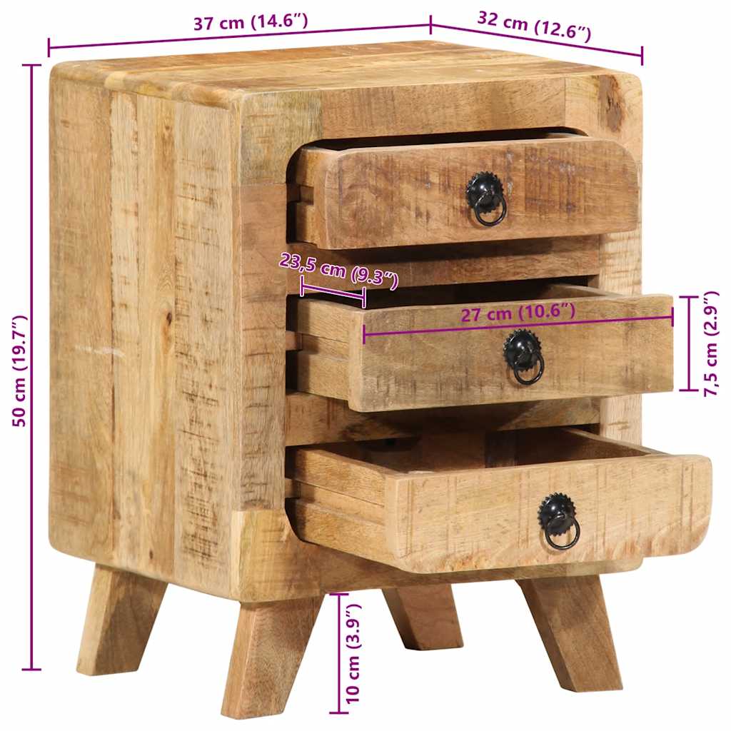 vidaXL Bedside Cabinet 37x32x50 cm Solid Wood Rough Mango