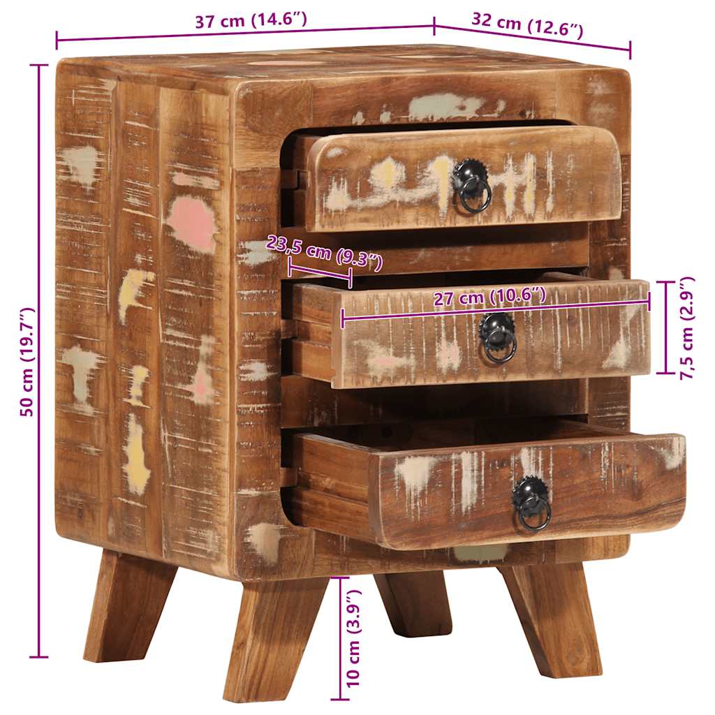 vidaXL Bedside Cabinet 37x32x50 cm Solid Wood Reclaimed