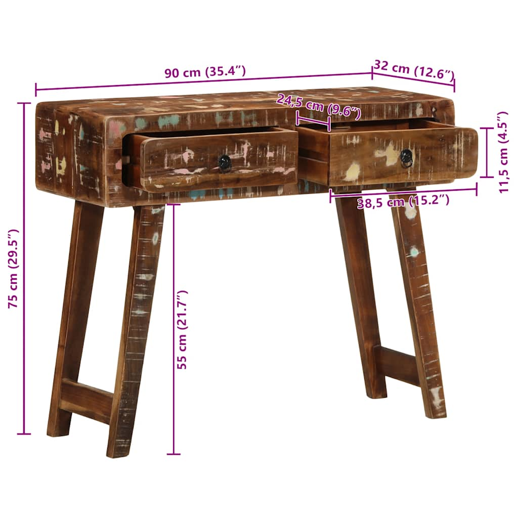 vidaXL Console Table 90x32x75 cm Solid Wood Reclaimed