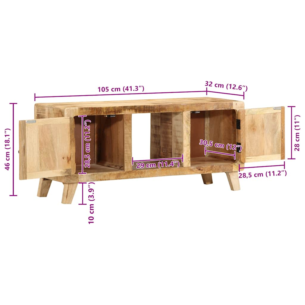 vidaXL TV Cabinet 105x46x32 cm Solid Wood Rough Mango