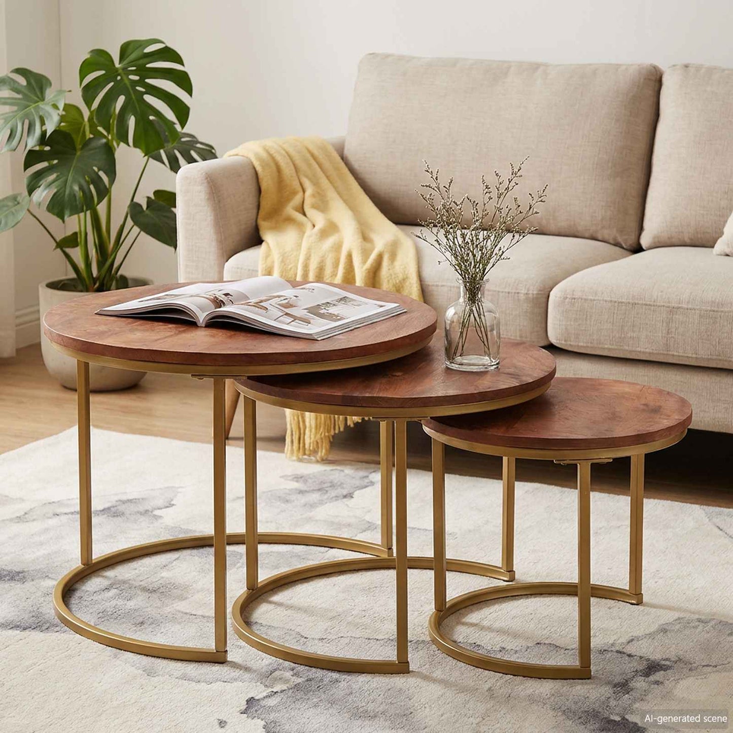 Nesting Coffee Tables 3 pcs Honey Brown 60 x 60 x 45 cm