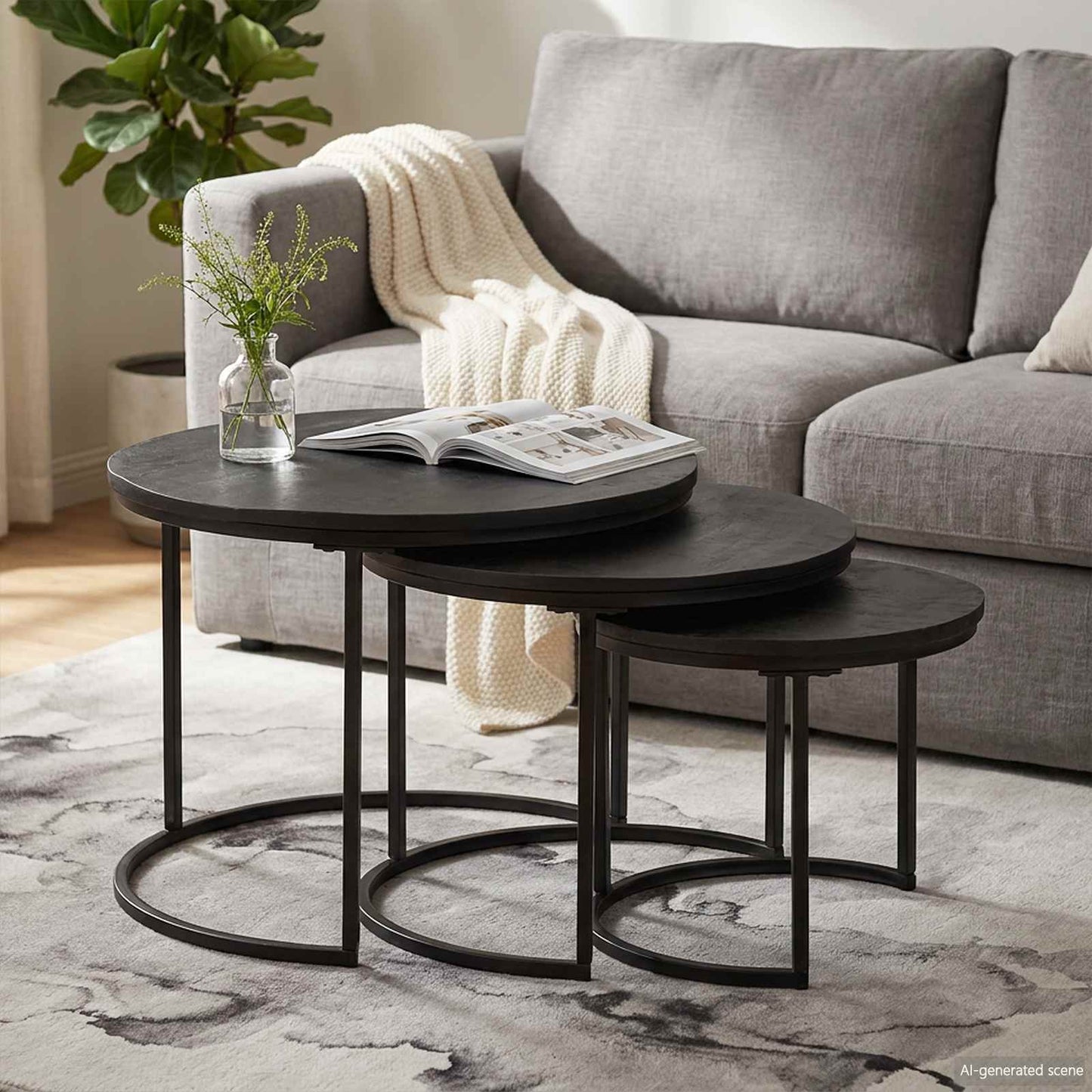 Nesting Coffee Tables 3 pcs Black 54 x 54 x 40 cm