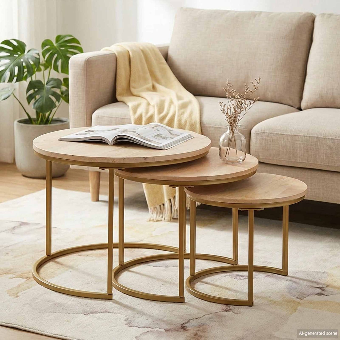 Nesting Coffee Tables 3 pcs Brown 54 x 54 x 40 cm
