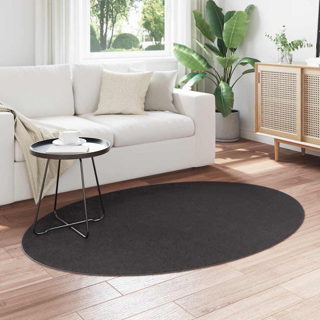 Area Rugs Oval HUARTE Anthracite 120 x 170 cm 100% Polyester
