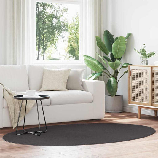 Area Rugs Oval HUARTE Anthracite 140 x 200 cm 100% Polyester