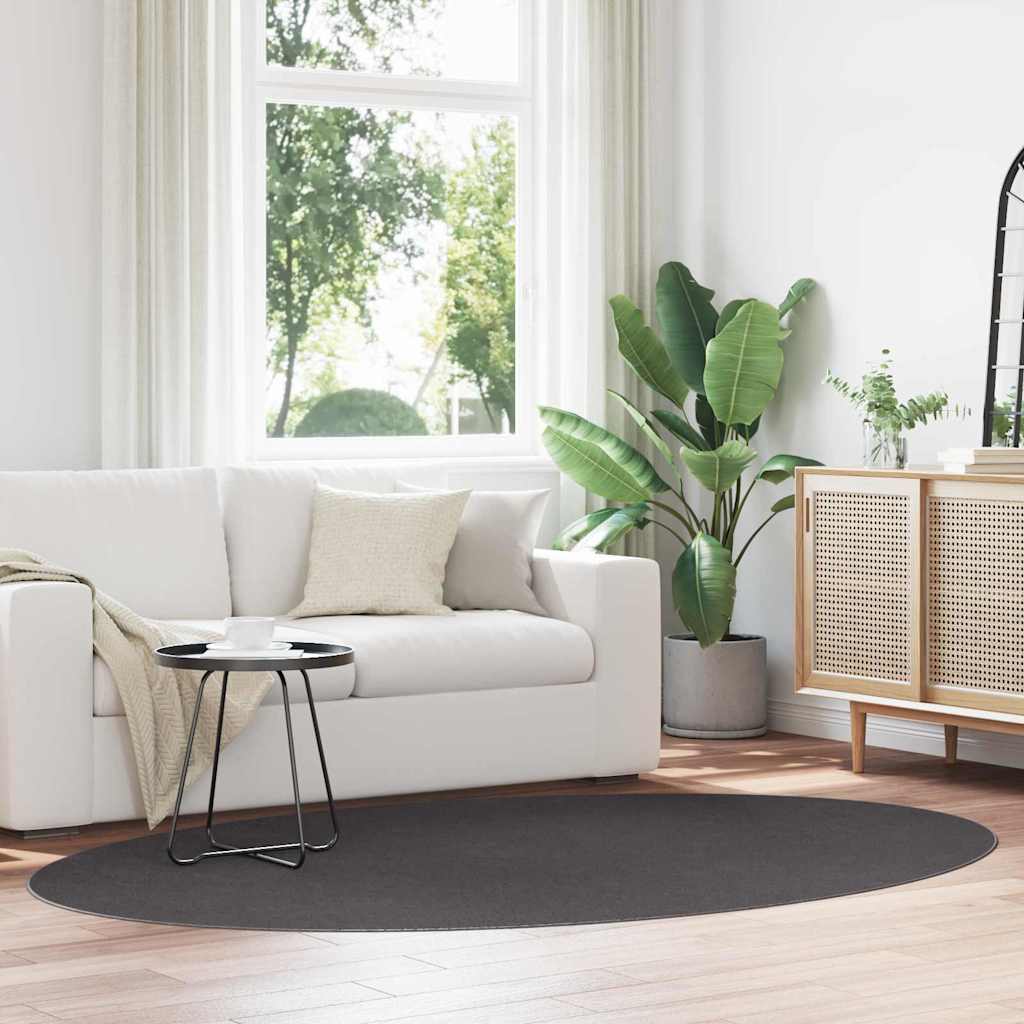 Area Rugs Oval HUARTE Anthracite 160 x 230 cm 100% Polyester