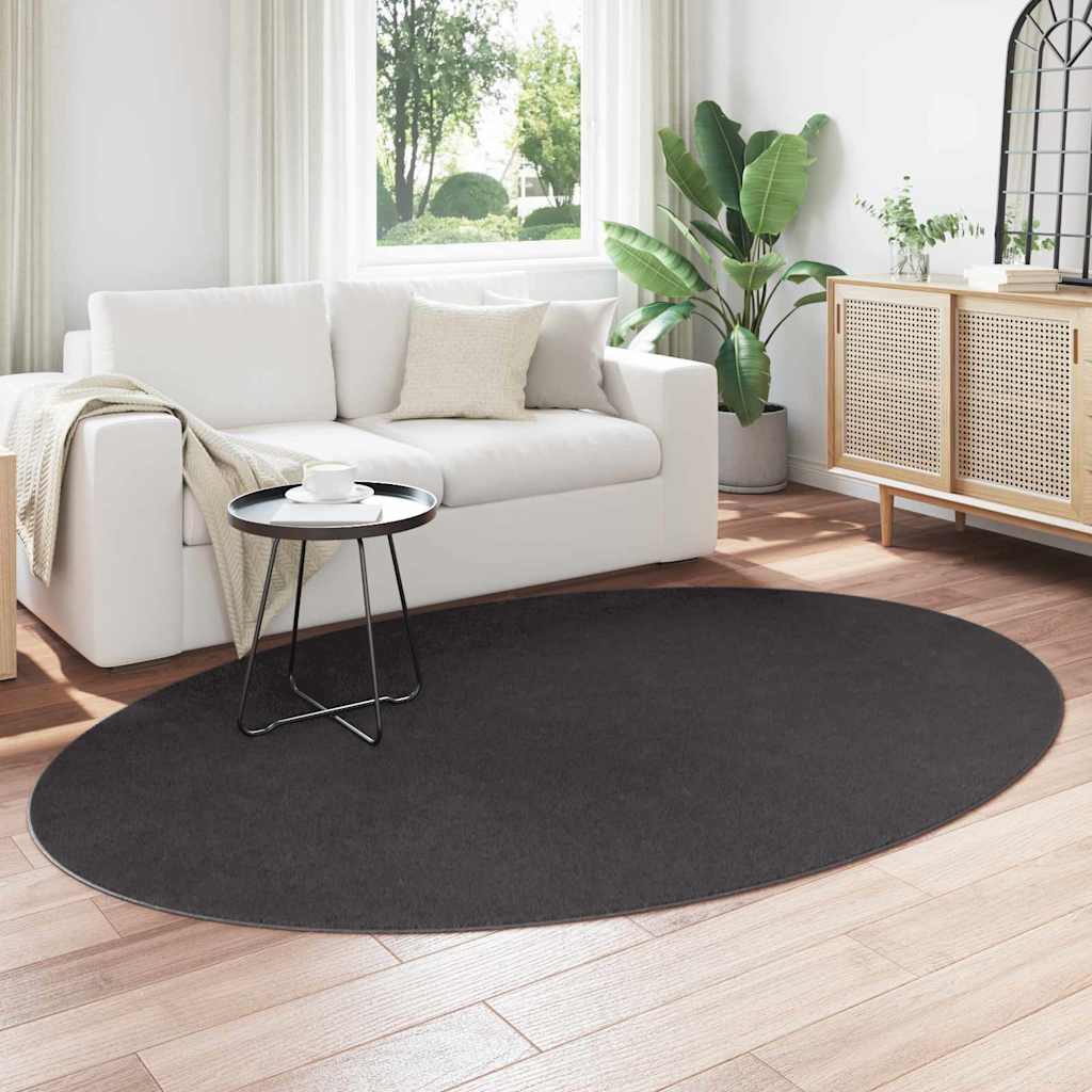 Area Rugs Oval HUARTE Anthracite 160 x 230 cm 100% Polyester