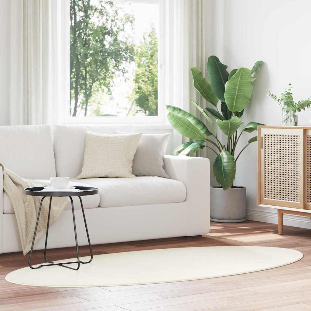 Area Rugs Oval HUARTE Cream 100 x 200 cm 100% Polyester