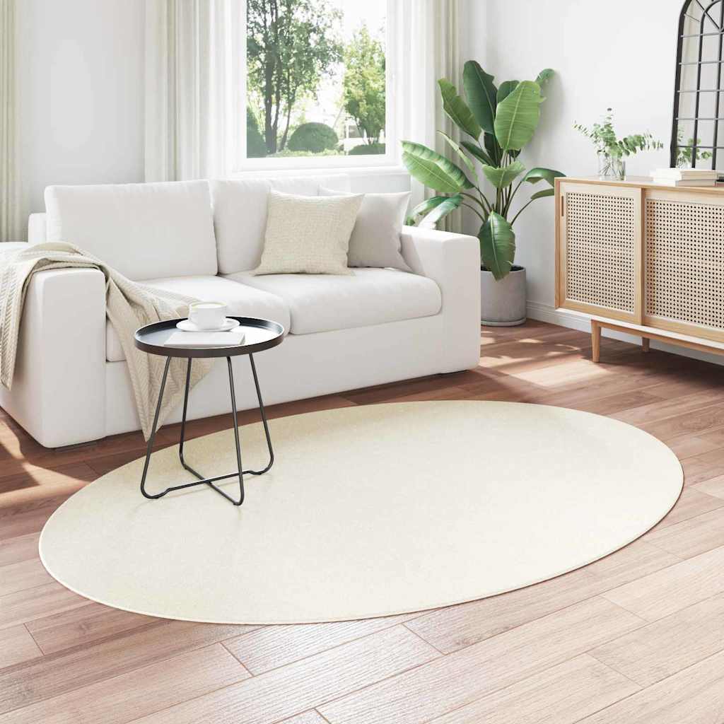 Area Rugs Oval HUARTE Cream 140 x 200 cm 100% Polyester