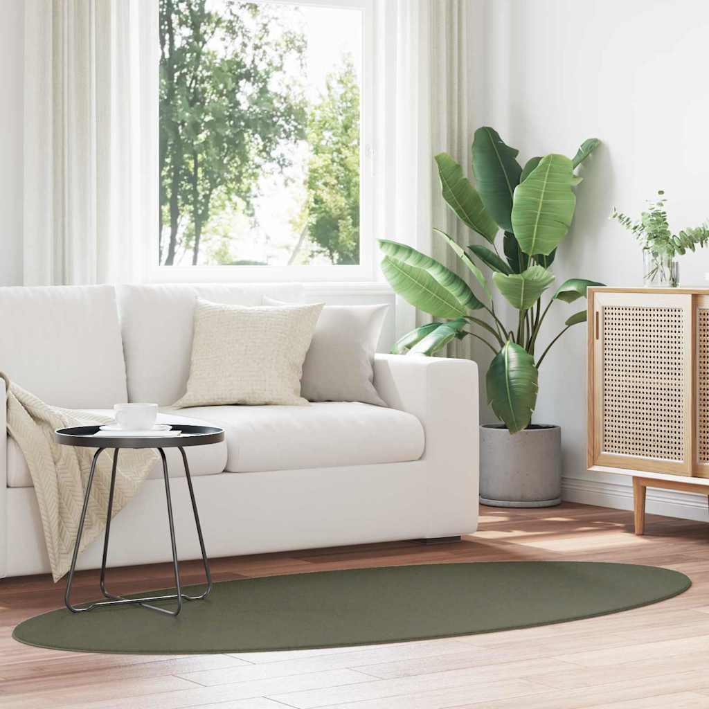 Area Rugs Oval HUARTE Forest Green 170 x 120 cm 100% Polyester