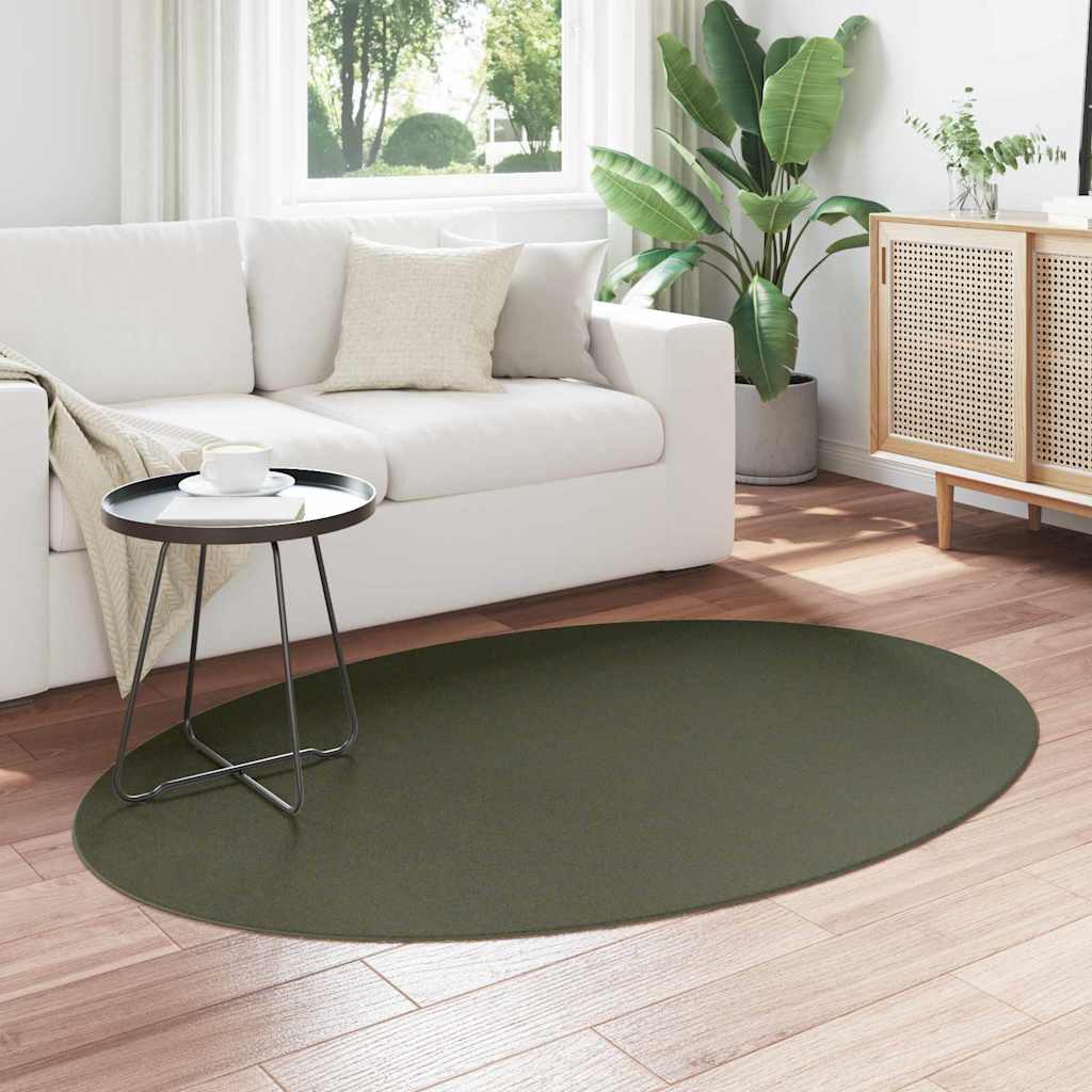 Area Rugs Oval HUARTE Forest Green 170 x 120 cm 100% Polyester