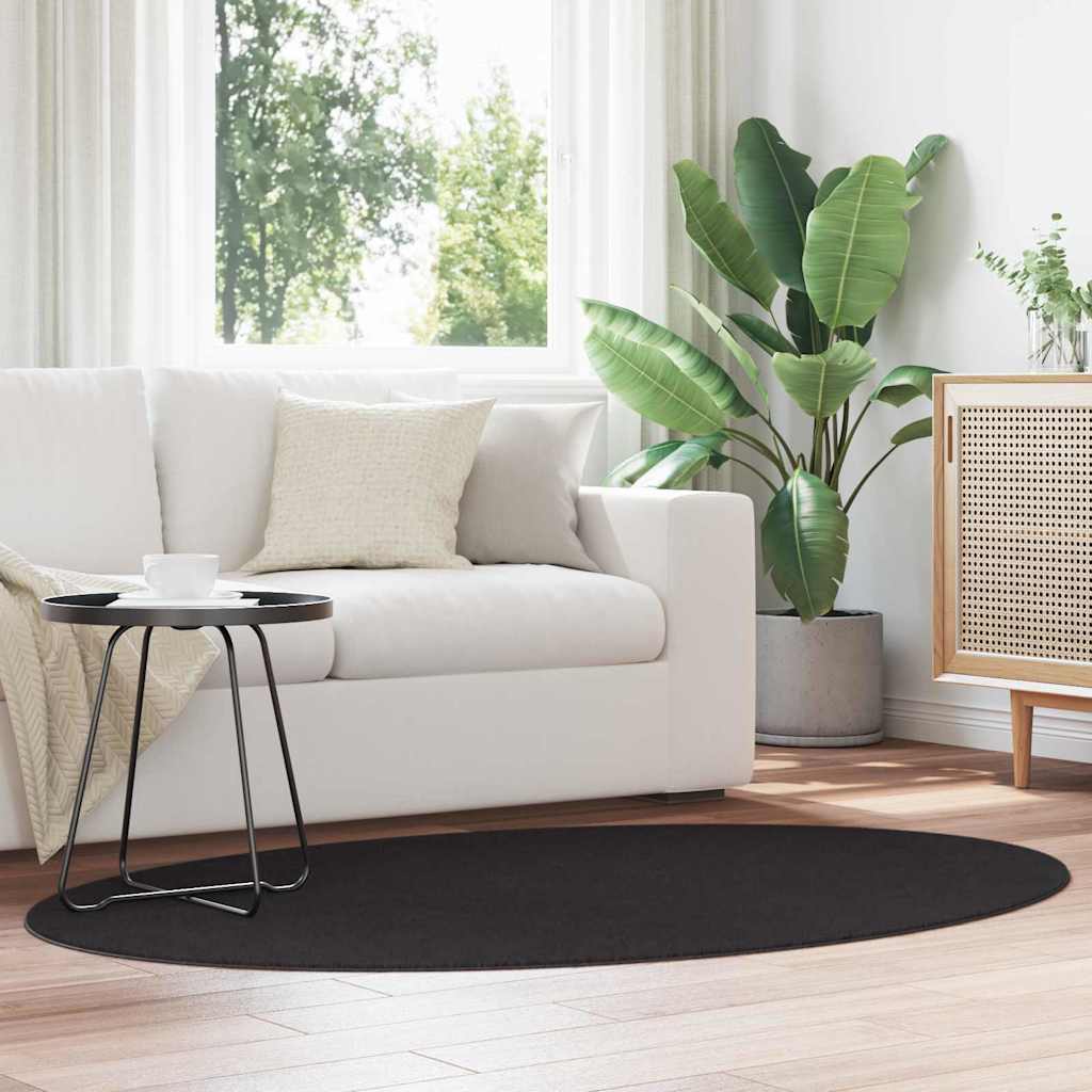 Area Rugs Oval HUARTE Black 120 x 170 cm 100% Polyester