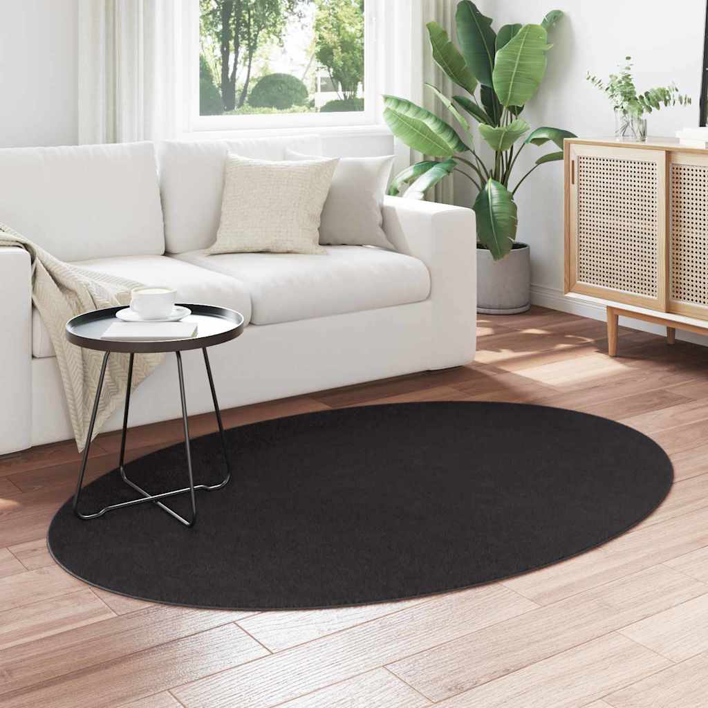 Area Rugs Oval HUARTE Black 120 x 170 cm 100% Polyester