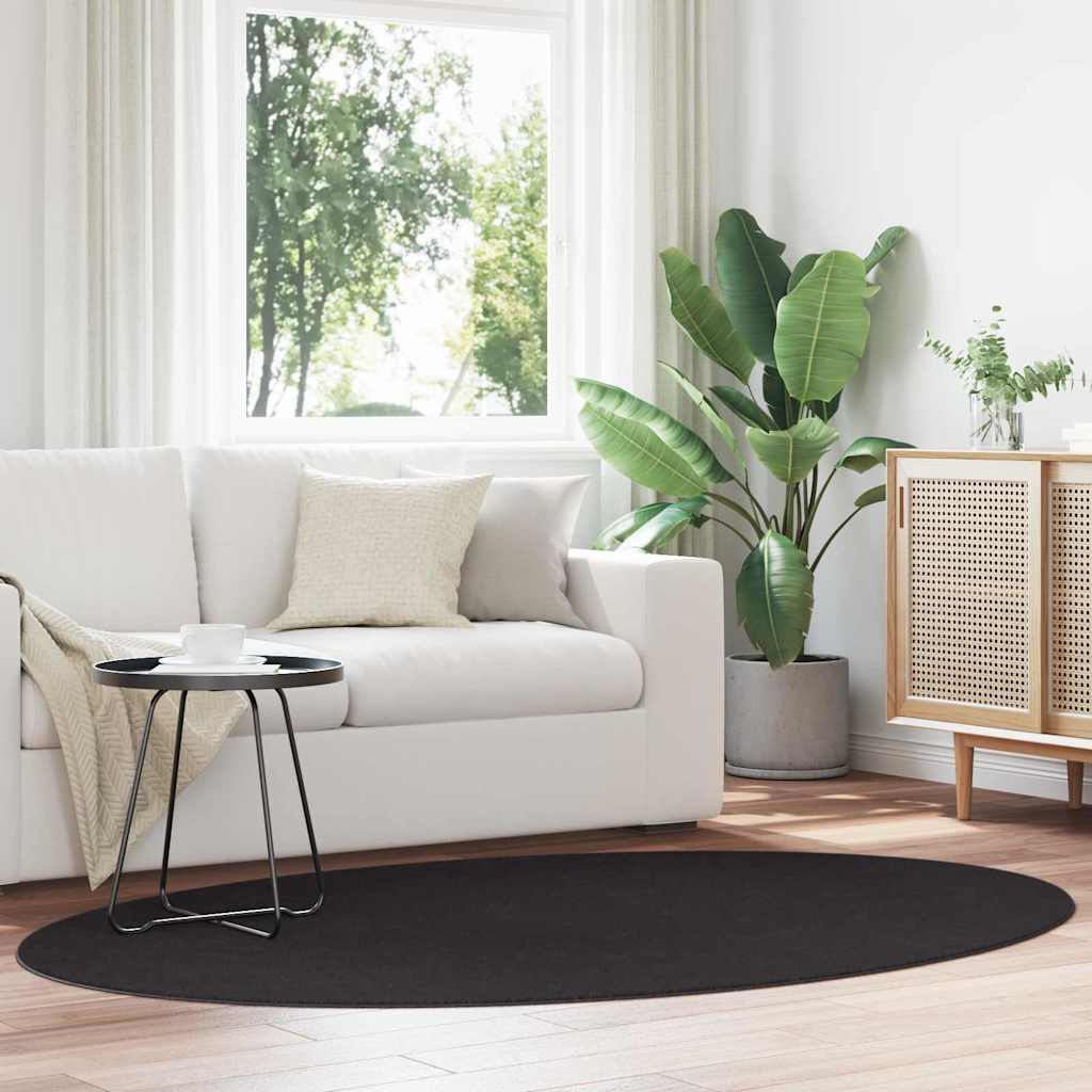 Area Rugs Oval HUARTE Black 140 x 200 cm 100% Polyester