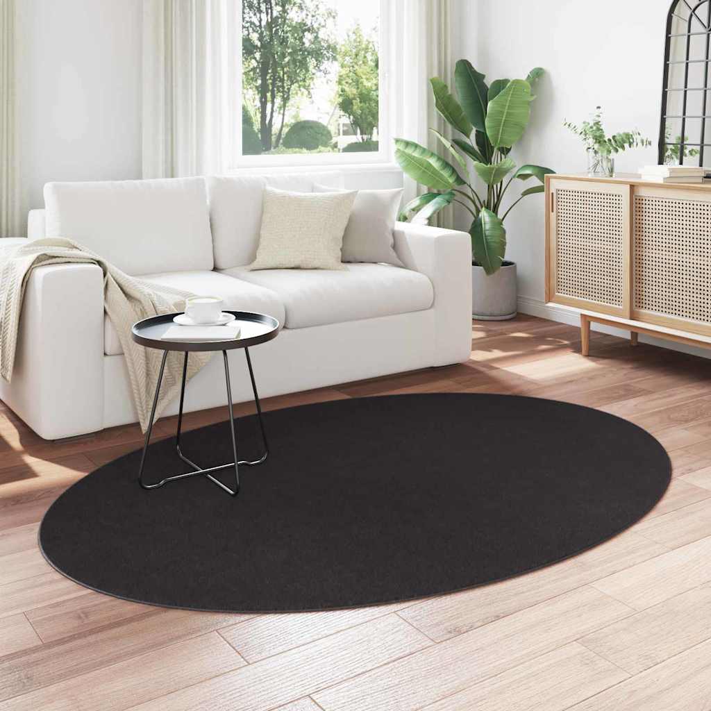 Area Rugs Oval HUARTE Black 140 x 200 cm 100% Polyester